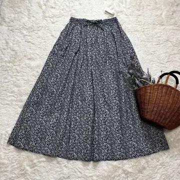 미사용 ina 이나 롱 스커트 꽃무늬 스커트 코튼 네이비 38