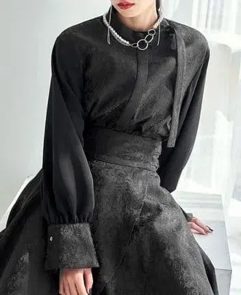 HARE 자카드 절개 보타이 셔츠