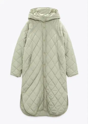 라이트 그린 오버 사이즈 퀼팅 롱 코트