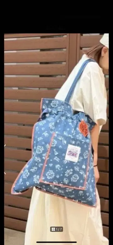 택 포함 새상품 로데오 크라운 데님 토트백 블루