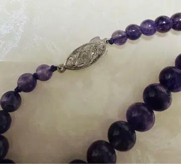 파워 스톤 보라색 자수정 비즈 목걸이 실버 클로징