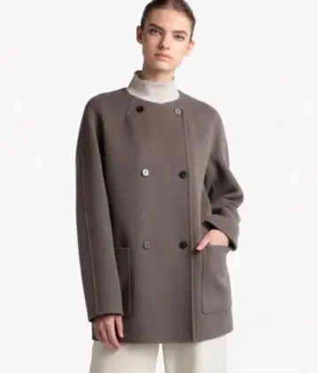 띠어리 럭스 더블 페이스 노카라 코트 40