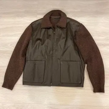 ANTONIO MIRO 안토니오미로 가죽 x 니트 콤비 자켓 블루종