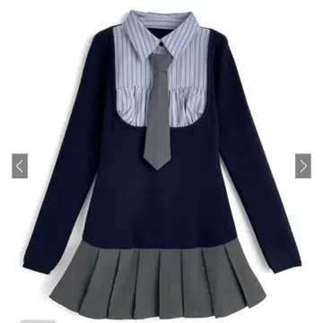 GRL 넥타이 포함 셔츠 도킹 니트 미니 원피스 L