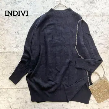 [ 인디비 ] 캐시미어 울 체크 스웨터 오버 사이즈 니트 네이비
