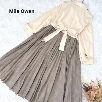 미라 오웬 백 플리츠 롱 코트 체크 A라인 허리 벨트