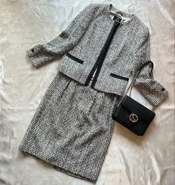 23구 트위드 노카라 자켓 스커트 수트 셋업 사이즈 40