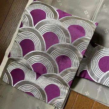 코무라사키에 은색 청해파가 멋진 순수 실크 니시진 비단 구촌 나고야 오비