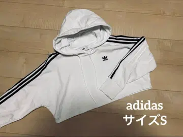 adidas 화이트 크롭 후드티 트레이닝복 M
