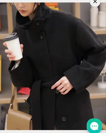 스탠드 카라 미들 기장 트위드 코트 블랙