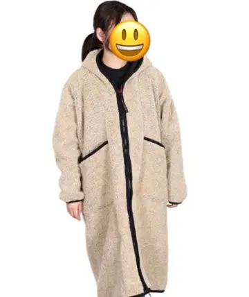 플리스 후드 부착 롱 코트 베이지