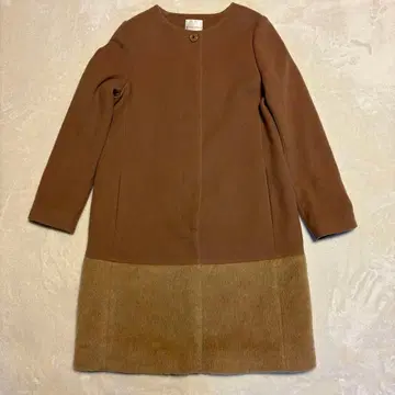 쿠미쿄쿠 브라운 울 혼방 노카라 롱 코트 절개 M 상당