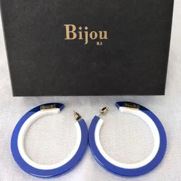 Bijou R.I. 블루 화이트 후프 귀걸이