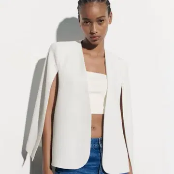 ZARA 화이트 노카라 자켓 케이프 자켓