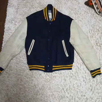 USA 제조 빈티지 골든 베어 소매 가죽 바시티 자켓