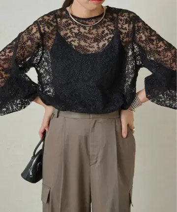 [ 새상품 ] 라운지 드레스 레이스 퍼프 블라우스 블랙