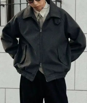 Bleme 더블 지퍼 멜톤 해링턴 자켓 턱 스트랩 포함 S