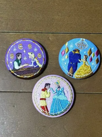 디즈니 프린세스 자수 핀 배지 3개 세트
