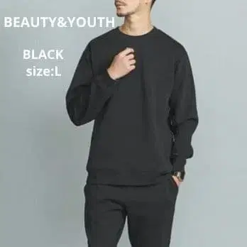 BEAUTY&YOUTH 더블 니트 크루넥 맨투맨 블랙