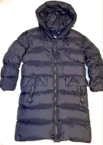 새상품급 UNIQLO +J 라이트 다운 볼륨 롱 후디드 코트 네이비