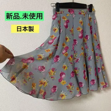 꽃무늬 쉬폰 플레어 스커트 일본제 새상품 사교댄스