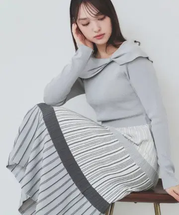 인덱스 랜덤 보더 니트 원피스 [세탁기 사용 가능]