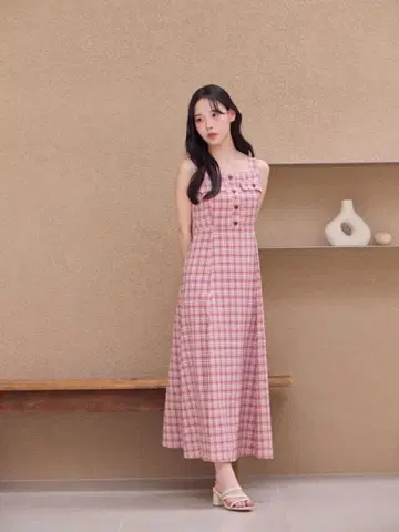 안미르 체크 슬리브리스 원피스 레드