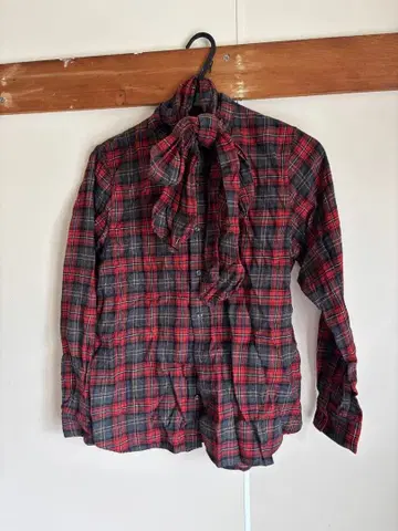 BEAMS BOY 체크 무늬 리본 포함 긴팔 셔츠