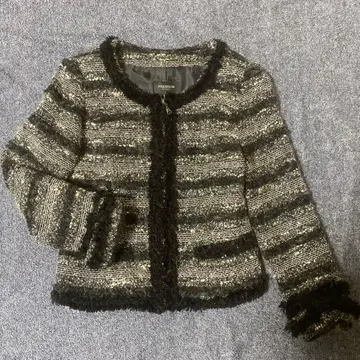 프리미엄 비키 노카라 자켓 트위드 블랙 그레이 블랙