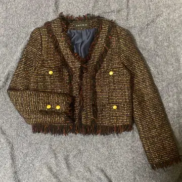 JAYRO 노카라 자켓 브라운 x 레드 계열 트위드 M 사이즈