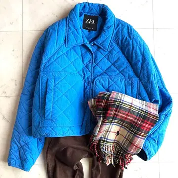자라 양품 ZARA 퀼팅 자켓 L~XL 블루 숏 기장