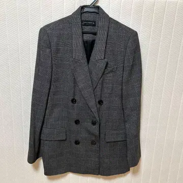ZARA WOMAN 그레이 계열 체크 더블 브레스트 자켓 L