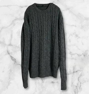 그레이 케이블 니트 울 100% 양모 100% 긴팔 스웨터 L 사이즈
