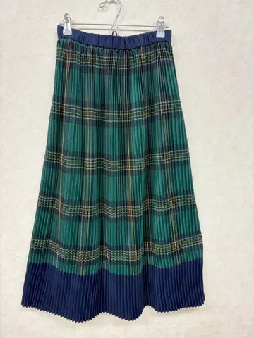 체크 무늬 플리츠 스커트 허리밴딩 롱 스커트 스트라이프 클럽