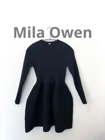 Mila Owen 블랙 리브 편직 드레스 미라 오웬