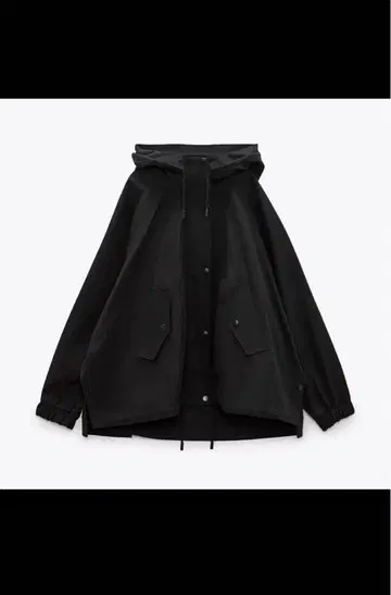 블랙 후드 부착 캐주얼 점퍼