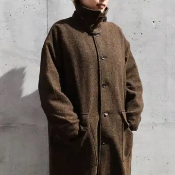 비슈 울 헤링본 스탠드 카라 코트 브라운 TISSU unisex