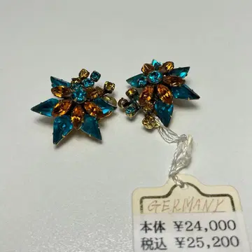 빈티지 귀찌 독일제 큐빅 블루 앰버 레트로