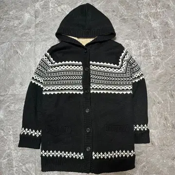 후드 부착 노르딕 무늬 가디건 L a6