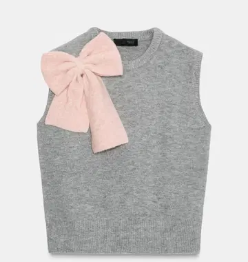 ZARA 그레이 니트 베스트 M 사이즈 핑크 리본