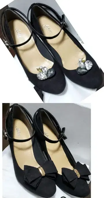 비쥬 리본 포함 블랙 펌프스 액세서리 교체 가능, 발찌 탈부착 가능