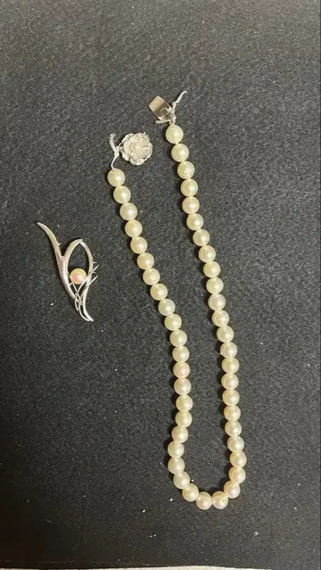 화이트 펄 목걸이와 브로치 세트