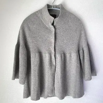 캐시미어 100% 니트 가디건 7부 소매 플레어 슬리브 그레이