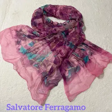 컨디션 최상 Salvatore Ferragamo 꽃무늬 쉬폰 스톨 시어
