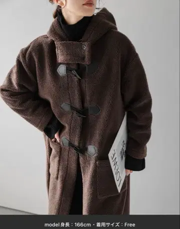 후드 부착 보아 더플 코트 프리 사이즈 브라운