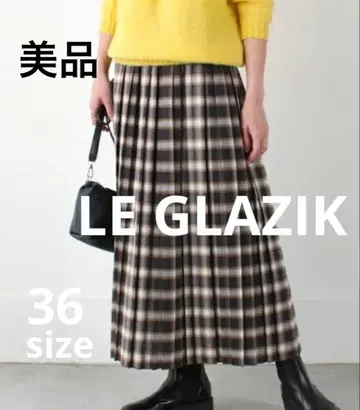 LE GLAZIK 울 체크 턱 개더 플리츠 스커트