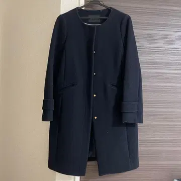 그린 레이블 릴랙싱 네이비 노카라 롱 코트