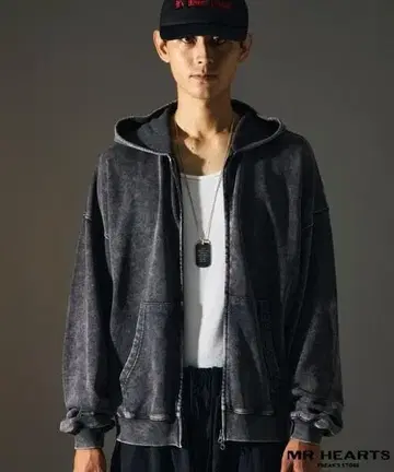 MR HEARTS 다크 그레이 풀 집업 후드티