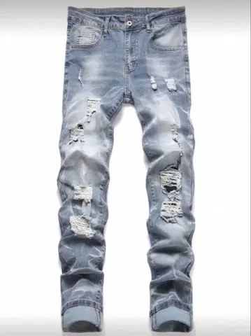 라이트 블루 스키니 데님 데미지 가공