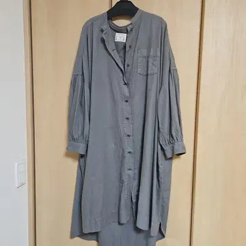 NIPPON-MADE 카키 긴팔 셔츠 원피스 퓨어세신